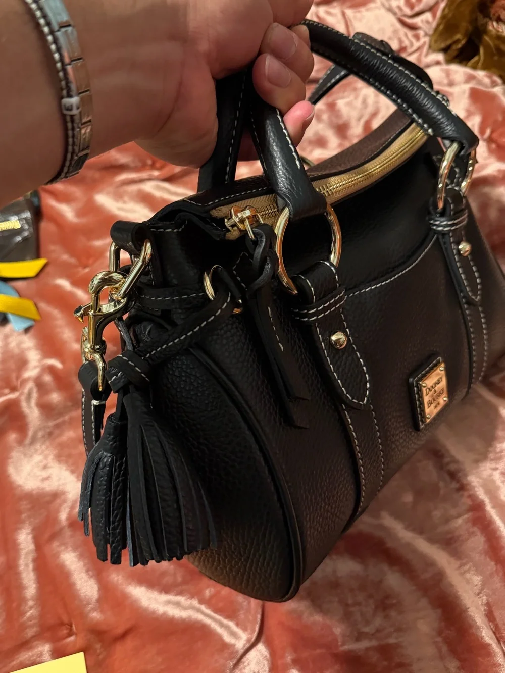 Dooney & Bourke Black Pebbled Leather Mini Satchel with Gold Hardware
